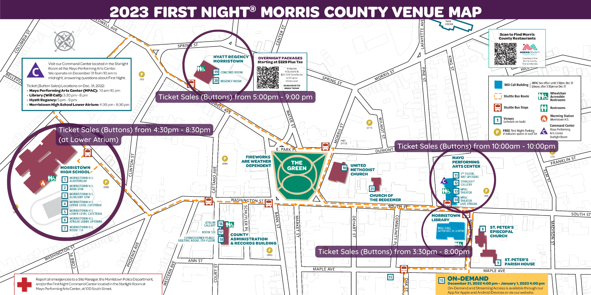 First Night Morris County 2023 Map with Day Off Ticket Sales Locations