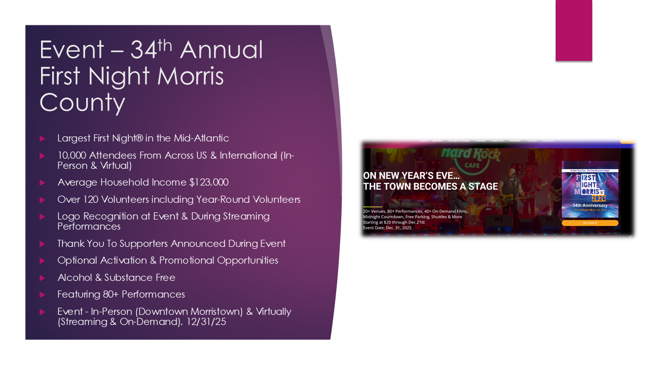 Sponsor First Night Morris County, Event Overview